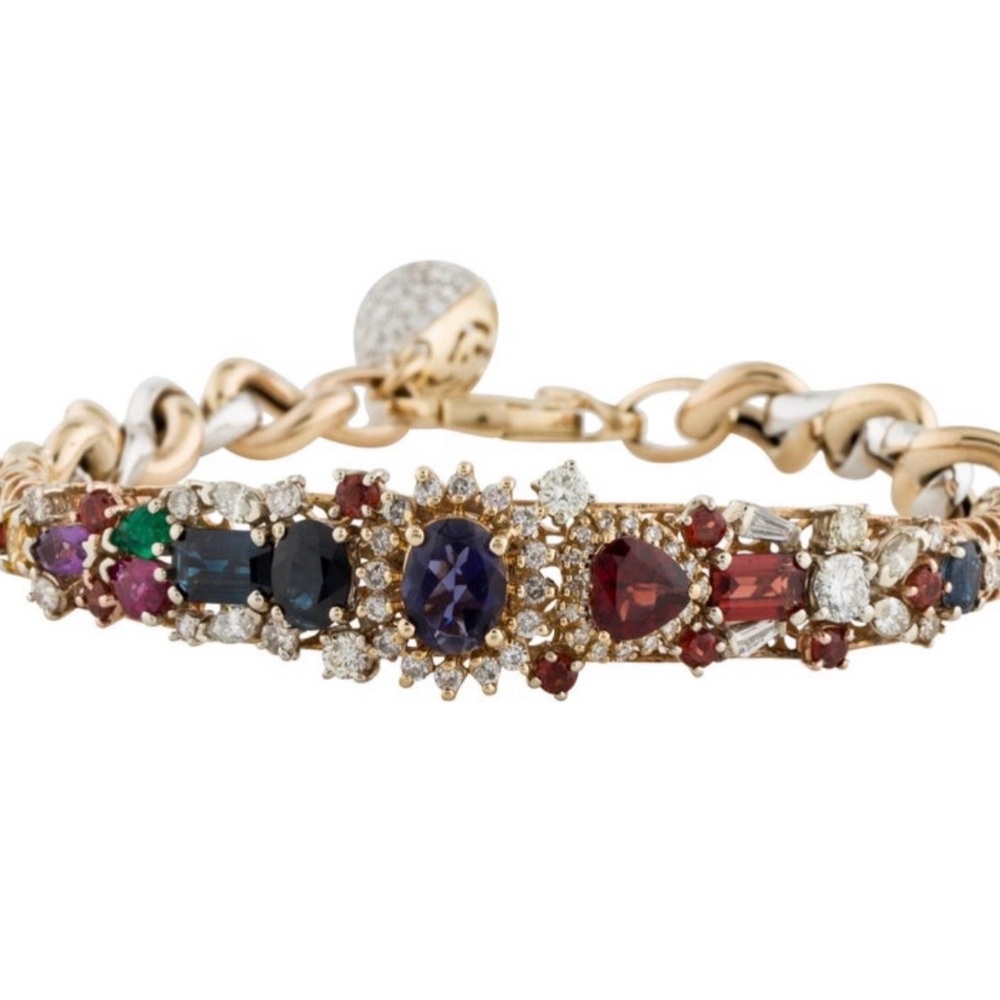 Rare Diamond Emerald Garnets Modiva Bracelet 14k
